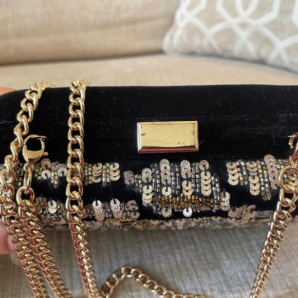 J. Crew small black velvet and gold, silver, copper sequin cross body clutch - Picture 6 of 6